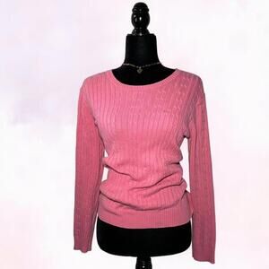 Izod Pink Cable Knit Sweater Preppy Classic Cottagecore